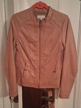 Women's Faux Leather Zip Jacket - Tan